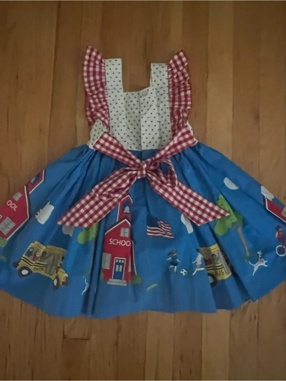 Back to School / Eleanor Rose Blue Dress with Yellow and Red Playful Print